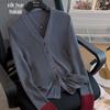 Women's Wool Blend V-Neck Color-Block Knit Cardigan