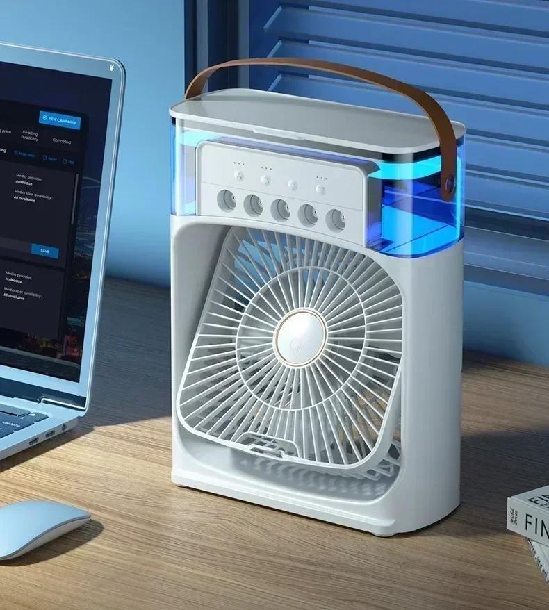 Mini přenosný chladicí ventilátor s USB nabíjením, klimatizace s vodní mlhou, LED noční světlo pro domácí kancelářský stůl, zvlhčovač