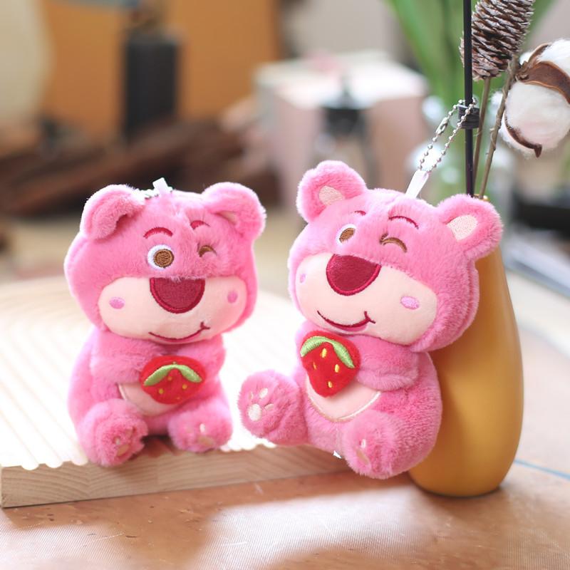 Cute Pink Girl Heart Strawberry Bear Pendant Plush Toy Bag Hanging Keychain Doll