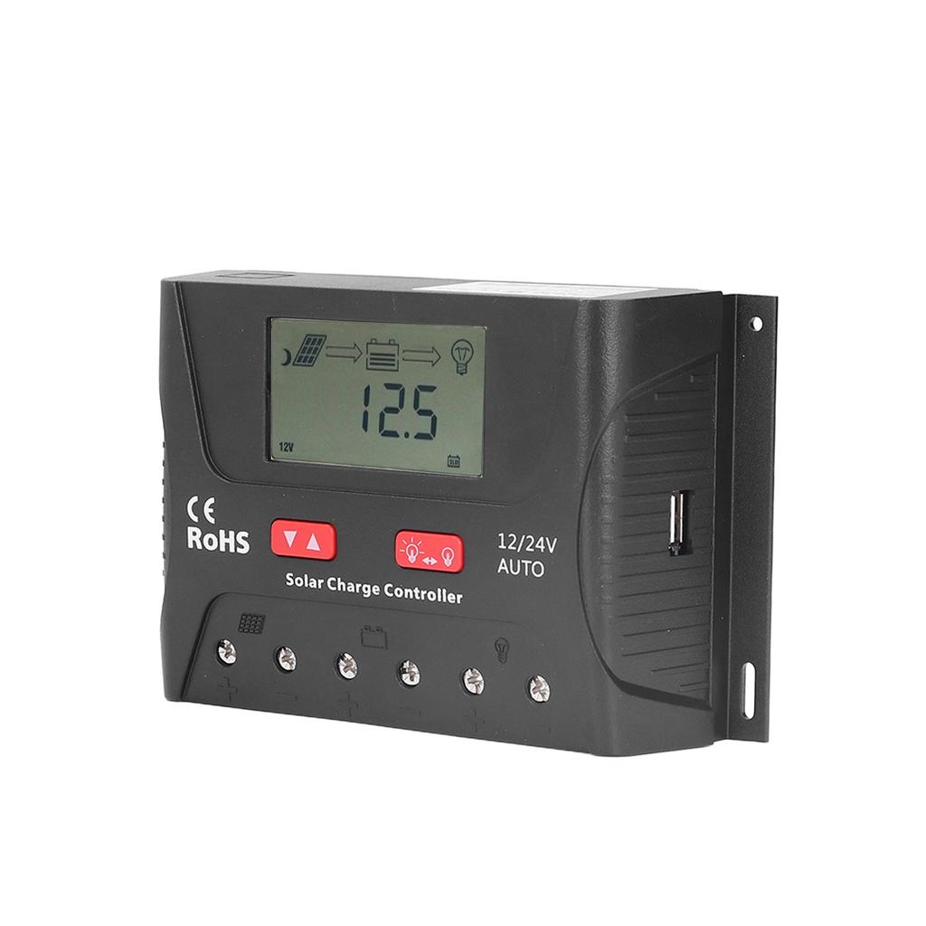 30A 12V/24V PWM Solar Charge Controller Regulator LCD Display Automatic Identification Adjustable Pa