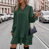 2025 Spring/Autumn Women's V-Neck Long Sleeve Lace-Up Printed Casual Dress