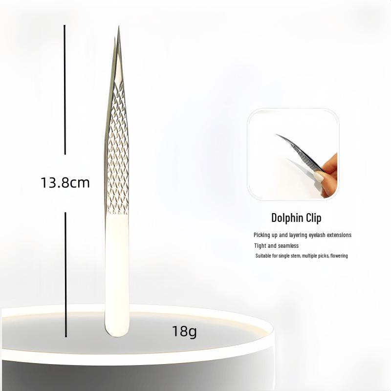 High Precision Diamond Pattern Eyelash Tweezers with Stainless Steel Fiber Tip