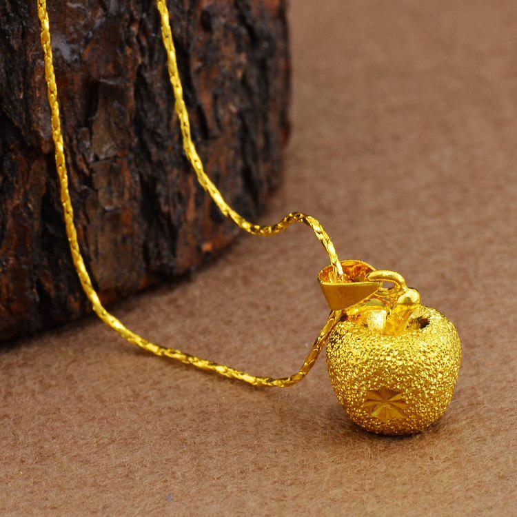 Christmas Eve Gift: Euro Coin Apple Pendant Necklace in Frosted Solid Finish, Vietnamese Sand Gold Plating