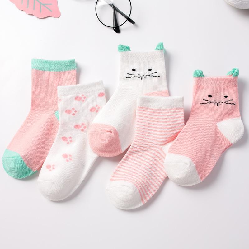 Baby Cartoon Pattern Mid-Calf Socks 1-3 Years Toddler Soft Comfortable Breathable Cotton Blend Socks for Children Pack of 5