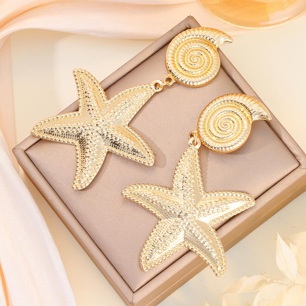 Starfish Metal Wind Earrings: Creative Star-Shaped Ear Drops for Women, Fashionable and High Quality
