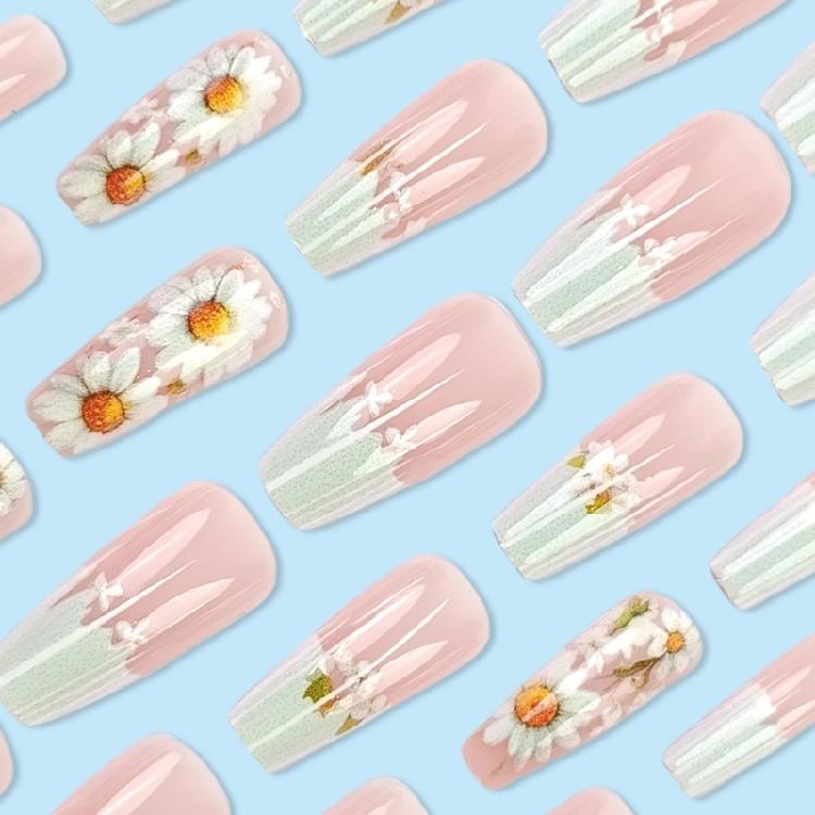 Press-on-Nägel Mandel Falsche Nägel Blume Acrylnägel Herbstnägel Press-ons Vollabdeckung Aufkleb-Nägel für den täglichen Gebrauch 24 Stück