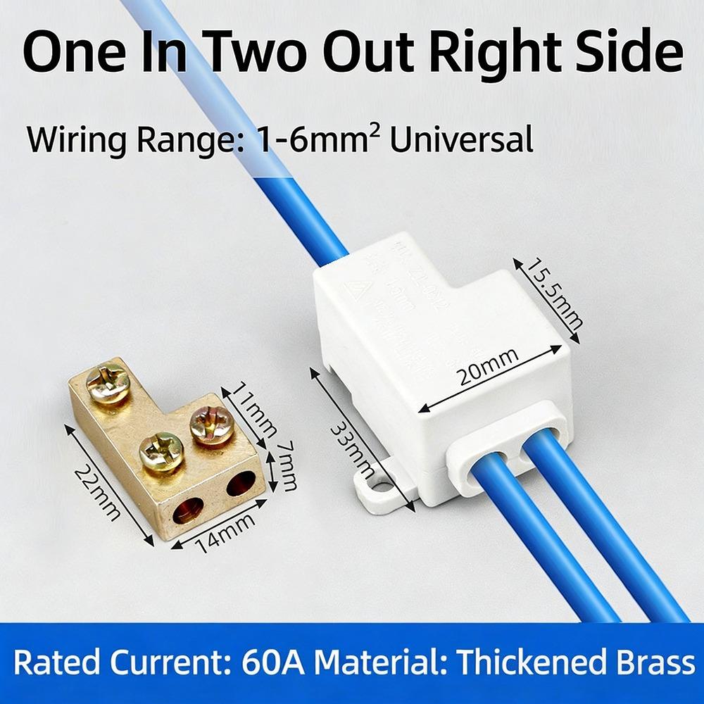 

Spliceable High Power Splitter 1-6mm² Wire Connector Terminal Blocks Electrical 1 in 2 out right