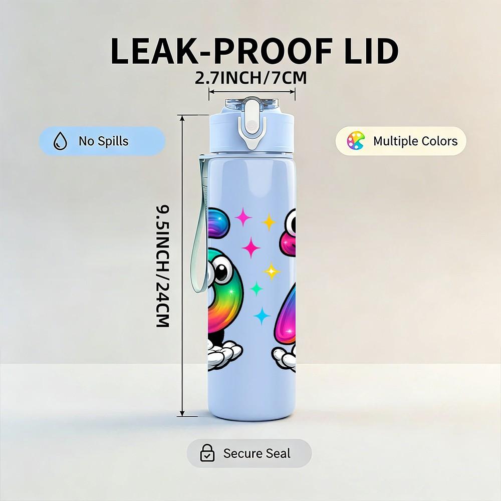 1PC Rainbow Number Six Seven Letter 750ml Color Plastic Sports Water Bottle Leakproof Flip Straw Lid Suitable for Sports Office Home Use