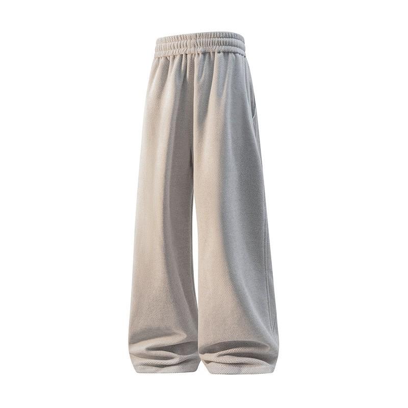 Plus Size Heavyweight Knit Sweatpants Men Straight Leg Casual Pants Solid Color Fall