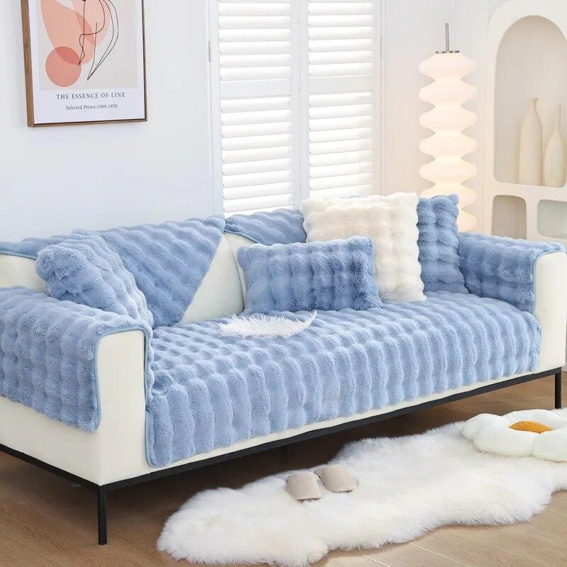Thicken Imitation Rabbit Fur Plush Sofa Slipcover Non-slip Soft Sofa Towel Couch Cushion for Living Room Modern Home Decor Mat