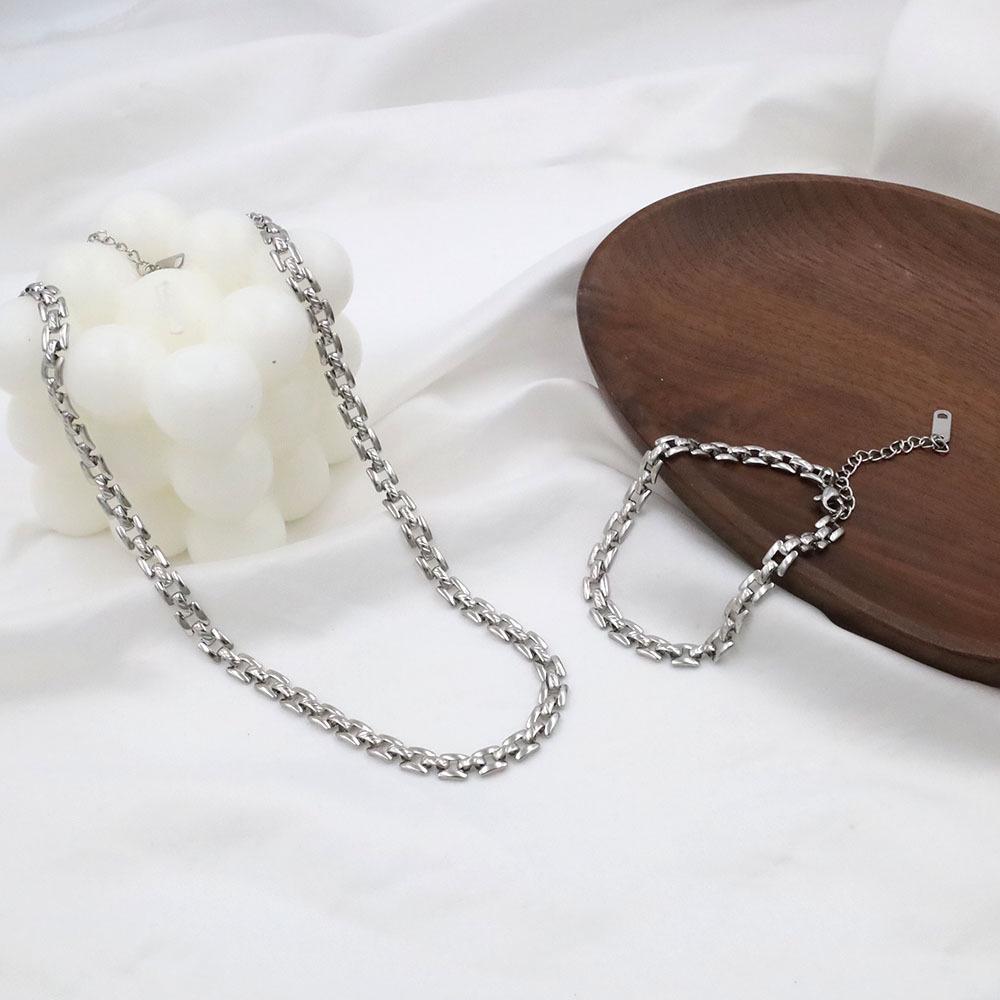 Unisex Retro Hip-Hop Metal Cuban Chain Watch Band & Necklace Bracelet Set