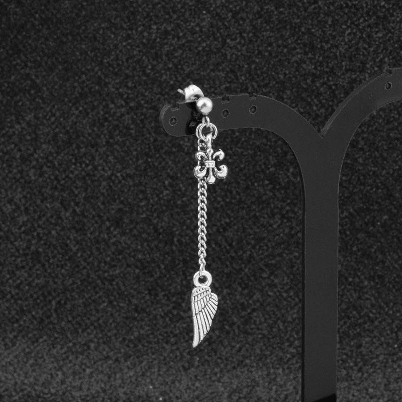 Neutral Style Stainless Steel Earrings Personalized Tassel Wing Earrings Earring Accessories Men and Women Pierced Ear Clips