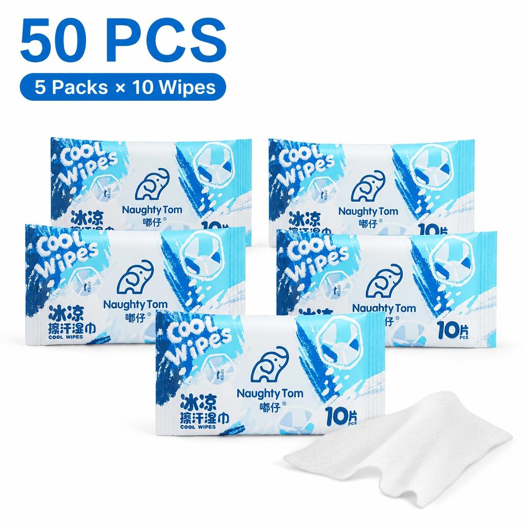 50Pcs Cooling Wipes Portable Mint Body Refreshing Wet Wipes Sweat Cleaning Wipes for Summer Outdoor Sports Travel Men Women