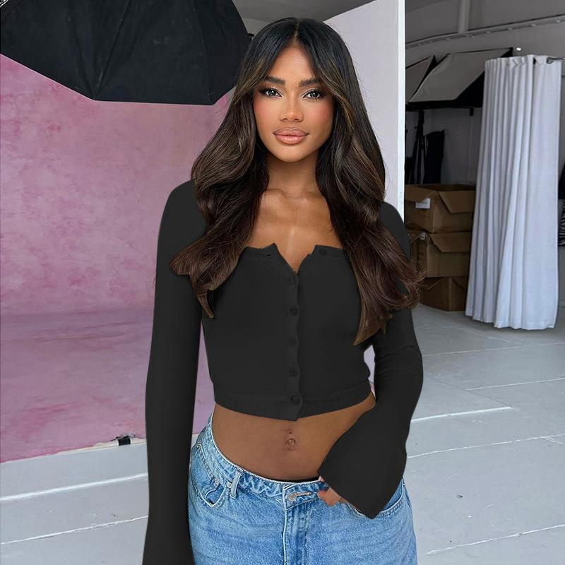 

Осень 2025 Новый Стиль, Свежий Ветер, Темперамент, Повседневный Универсальный, Вязаный Короткий, Кардиган, Топ с Длинным Рукавом L чёрный