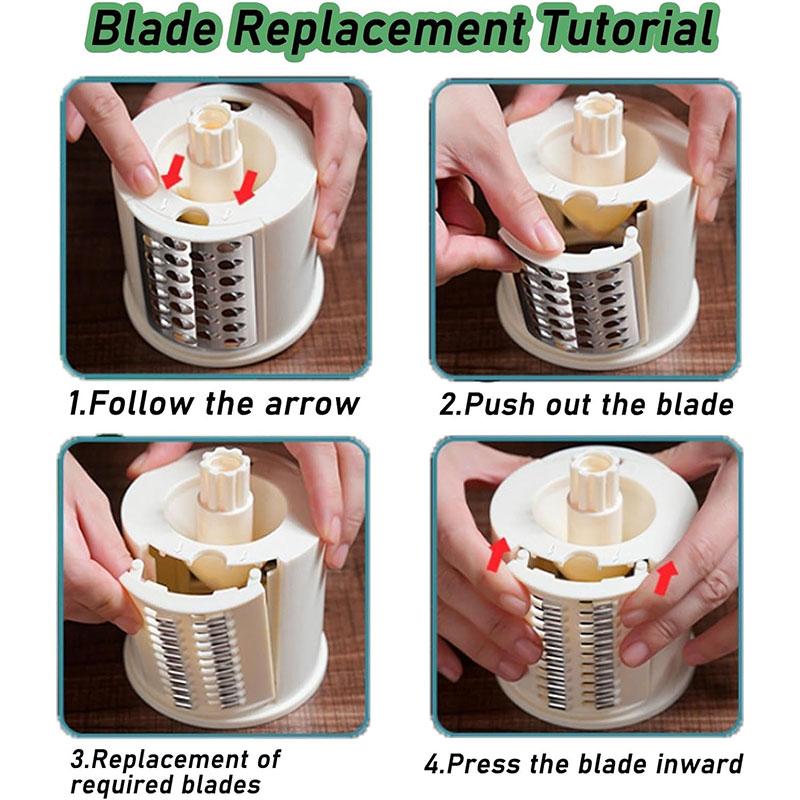 Răzătoare rotativă pentru brânză Tocător viteză de bucătărie Mandolină Tăiător de legume Răzătoare cu manivelă cu 3 lame de tambur pentru ciocolată nuci