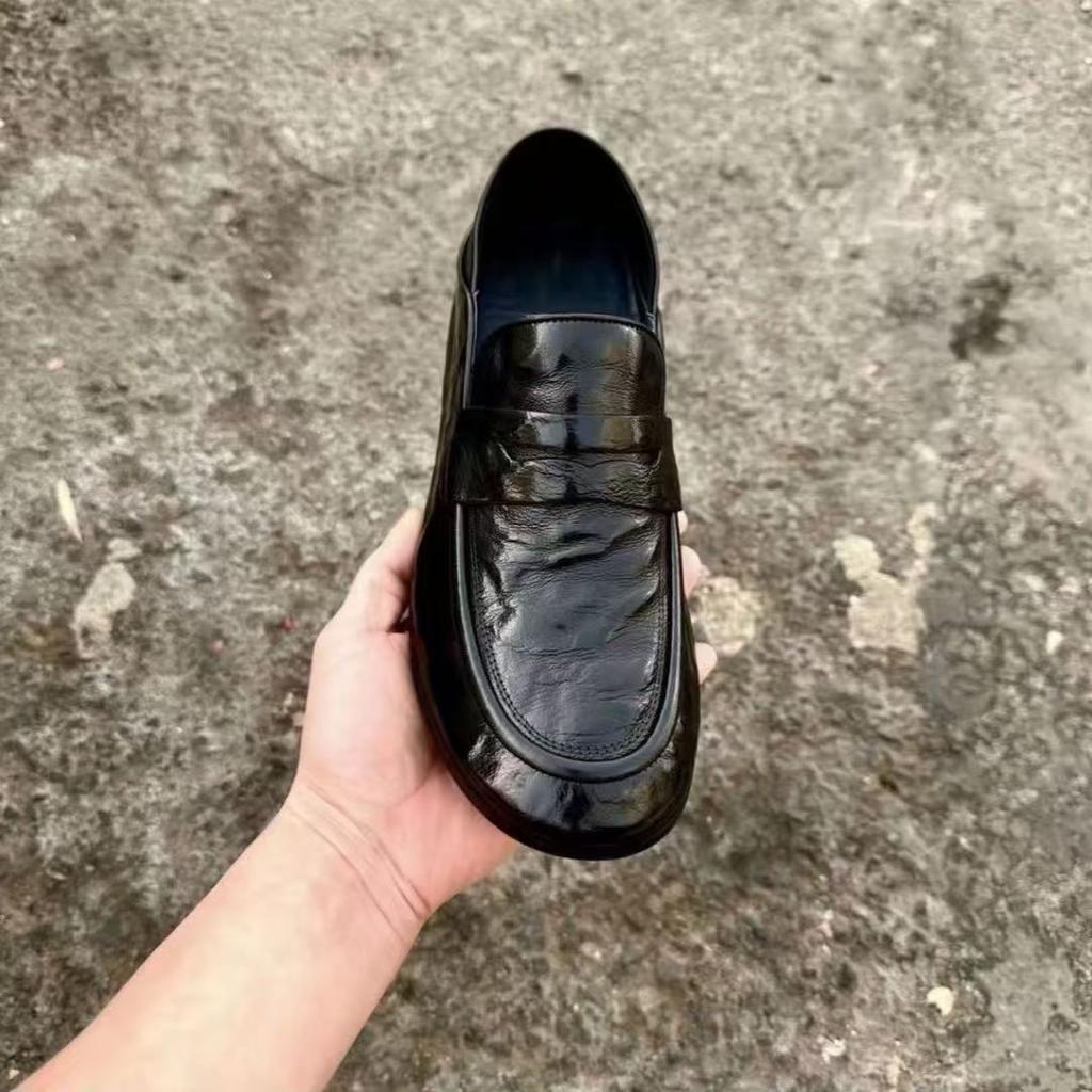 [Comfort Grid] Casual Leather Shoes Men's Soft-faced Soft-soled Leather Foot-fitting Doudou Shoes One-pedal Driving Loafers