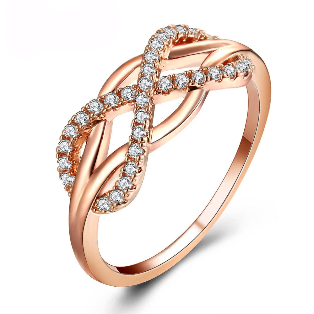 Number 8 Kink Ladies Ring, Copper Rose Gold Plated Miniature Zircon Ring No. 10