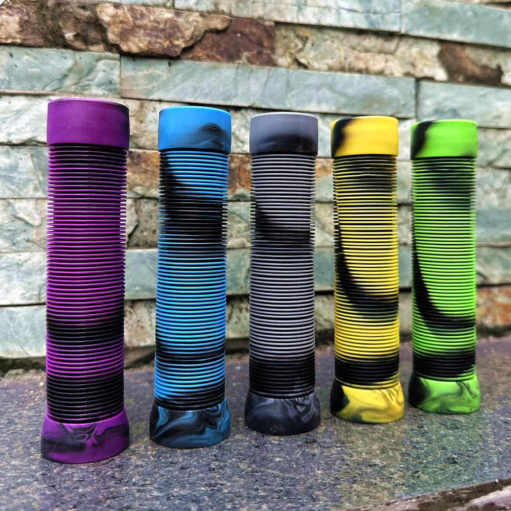 Multicolor Striped Non-Slip Rubber Handlebar Grips - Shock Absorbing & Soft for Mountain Bikes.