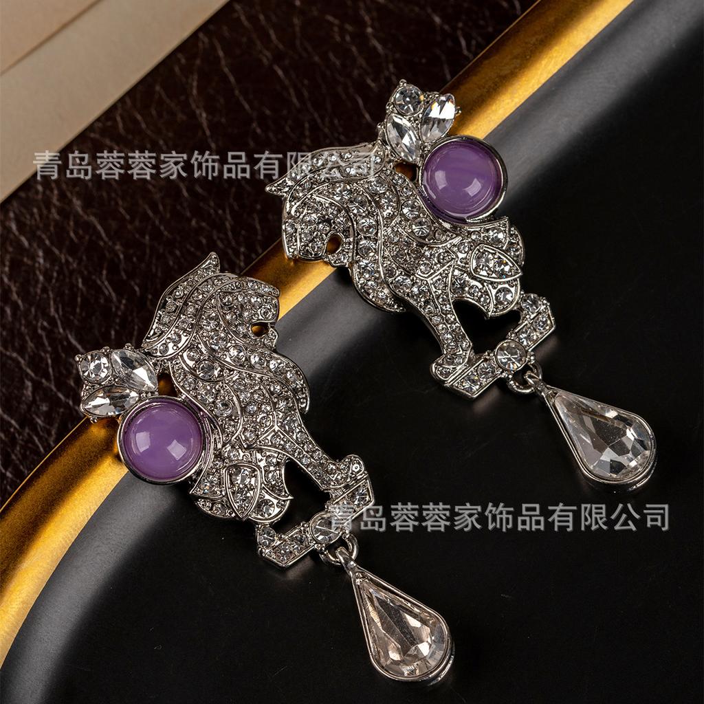 Middle Aged Full Droplet Gemstone Earrings With A Light Luxury High-end Feel Banquet Vintage Niche Design