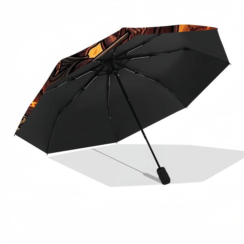 Devilish Inferno Emblem pattern umbrella, portable and foldable design, 8 ribs, a casual accessory for Halloween, Christmas, and birthday gifts.
