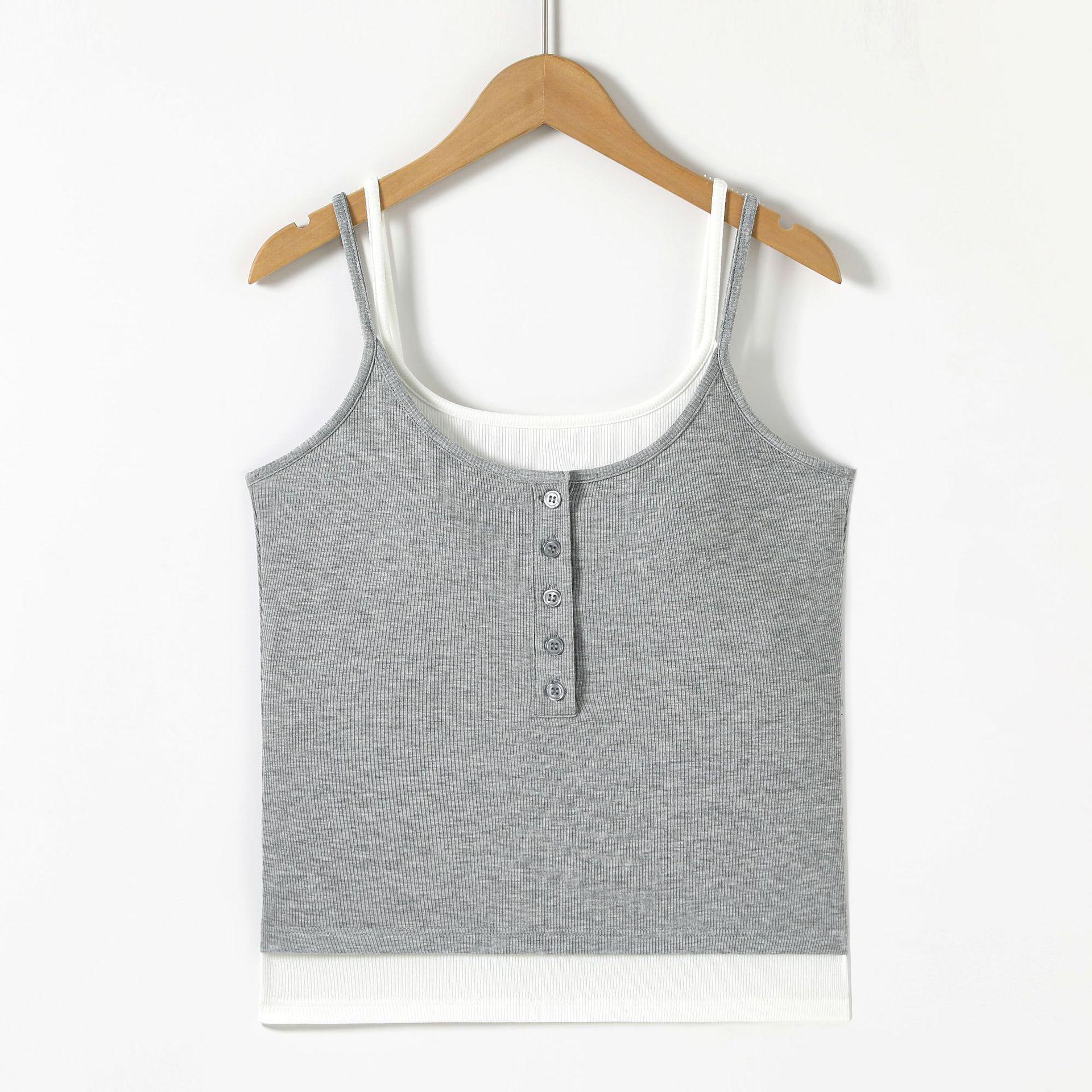 Color Block Ribbed Camisole with Built-in Bra – Casual Slimming Tank Top M