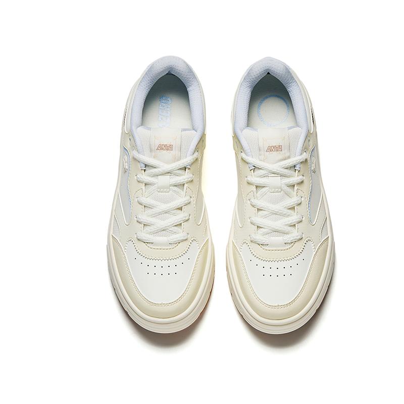 Anta Bright Moon Synthetic Leather Low Top Skateboard Shoes Women's White Ice Blue 122548032-3