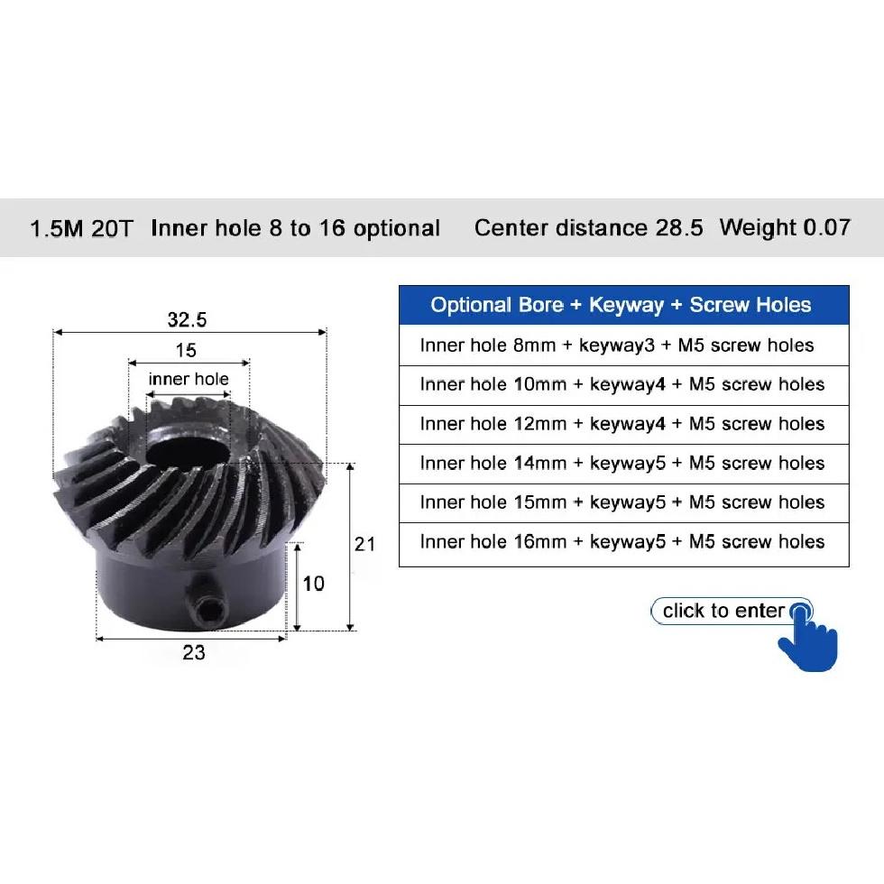 45# Steel 1M 20T To 80T Spiral Bevel Gear 1 Modulus 1 : 4 90 Degrees Differential Gears Same Ratio Diameter 6mm 8mm Hole