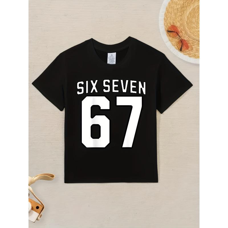 Kids Crewneck Short Sleeve Tee, Six Seven 67 Meme Number Print