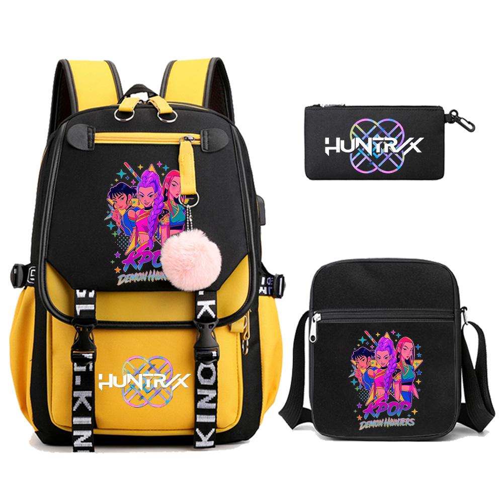 3Pcs/set Anime Kpop Demon Hunters Printed Backpack with Shoulder Bag Pencil Case for Teenager Girl Boy Bookbag Large Capacity Travel Bag Kid Gift
