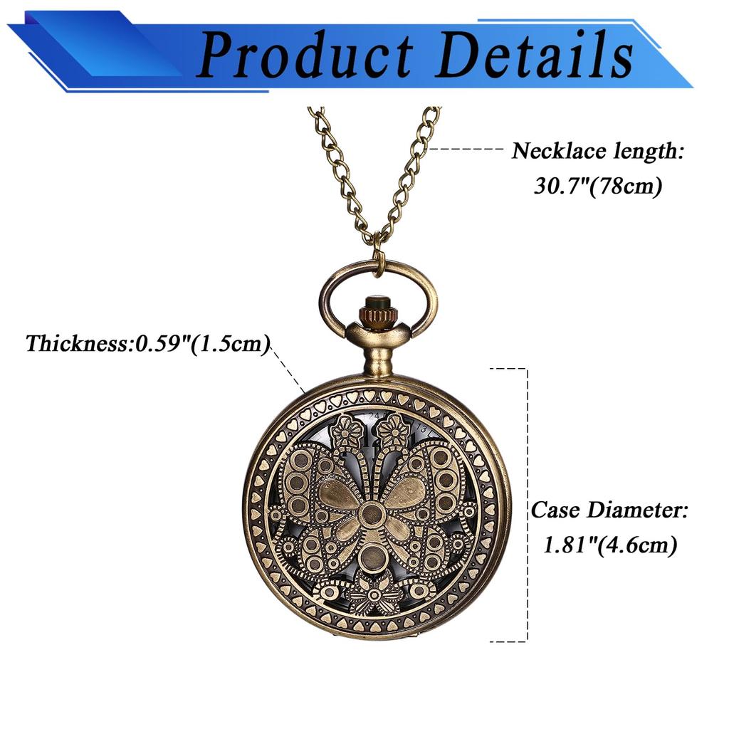 Pocket Watch Antique Butterfly Skeleton Analog Display Waterproof With Cover Pendant Necklace Chain Bronze Retro Fashion Accessory - Birthday