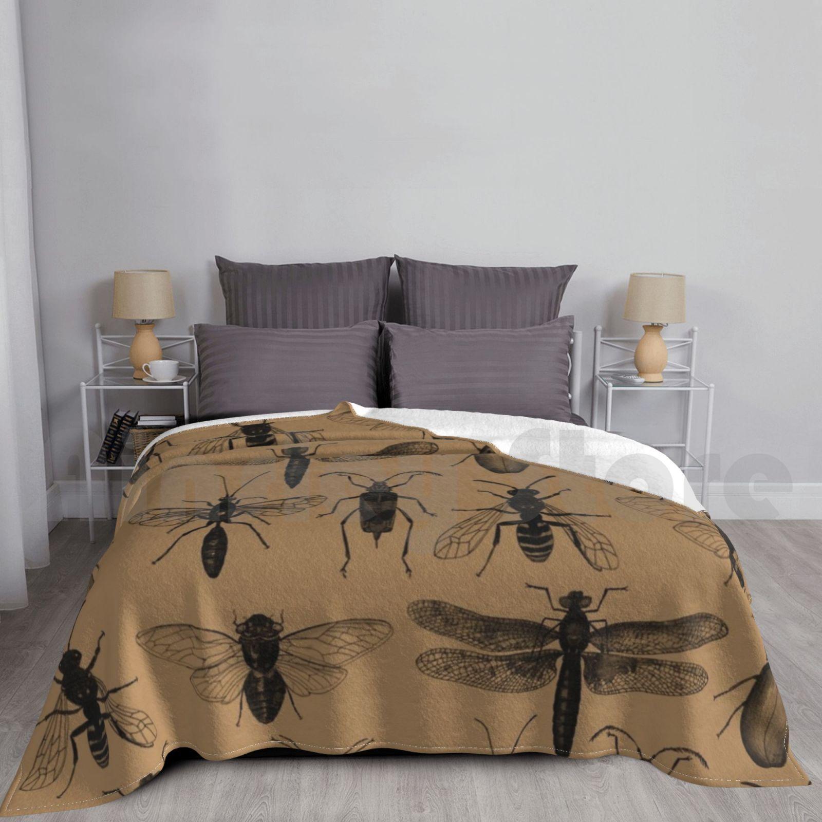 Entomology Studies Pattern Blanket Fashion Custom 645 Insects Bugs Entomology Flys Beetle Fly Dragonfly Size: 75*100cm, Weight: 230 GSM