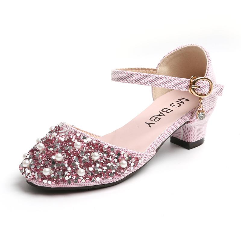 

Girls Sandals Pink Performance Children s High Heels 4-12 Years Anti Slip Silver Girls Crystal Shoes Gold Childrens Single Shoes 30