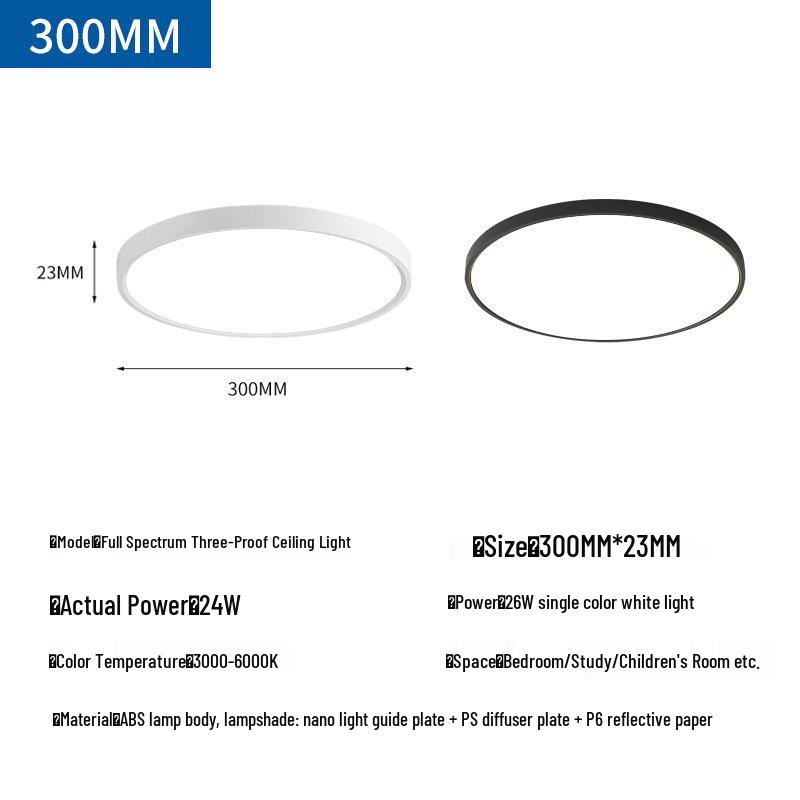 Ultra-Thin Full Spectrum Ceiling Light: Eye-Protective, Three-Proof Design for Bedroom, Study, and Living Room