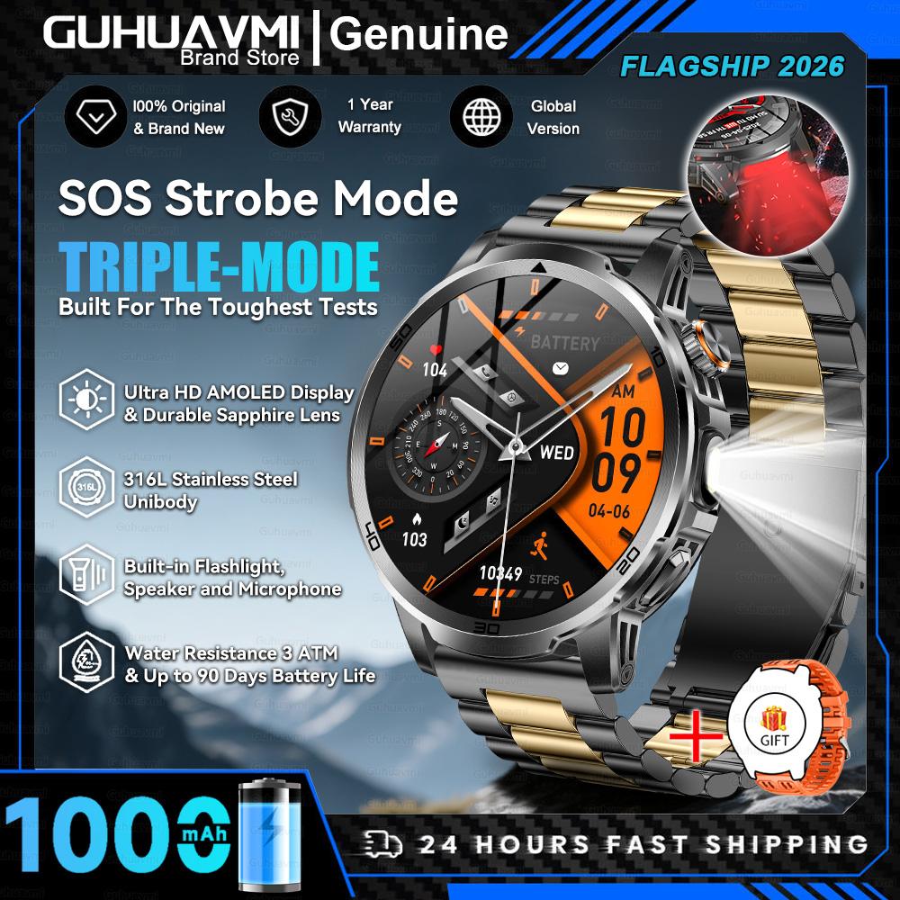 2026 T-REX 3 Military 1000mAh Large Battery Durable Adult SmartWatch Red Light Flashlight 5ATM Waterproof Sports Smart Watch Man