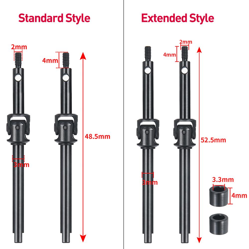 YEAHRUN 2PCS Steel CVD Front Axle Drive Shaft 48.5/52.5mm for 1:24 RC Crawler Car Axial SCX24 All Series Upgraded Parts