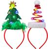 JOYFY 2 PCS Lighted Christmas Headbands with LED Lights In Springy Santa Hat Tree Designs for Christmas and Holiday Parties