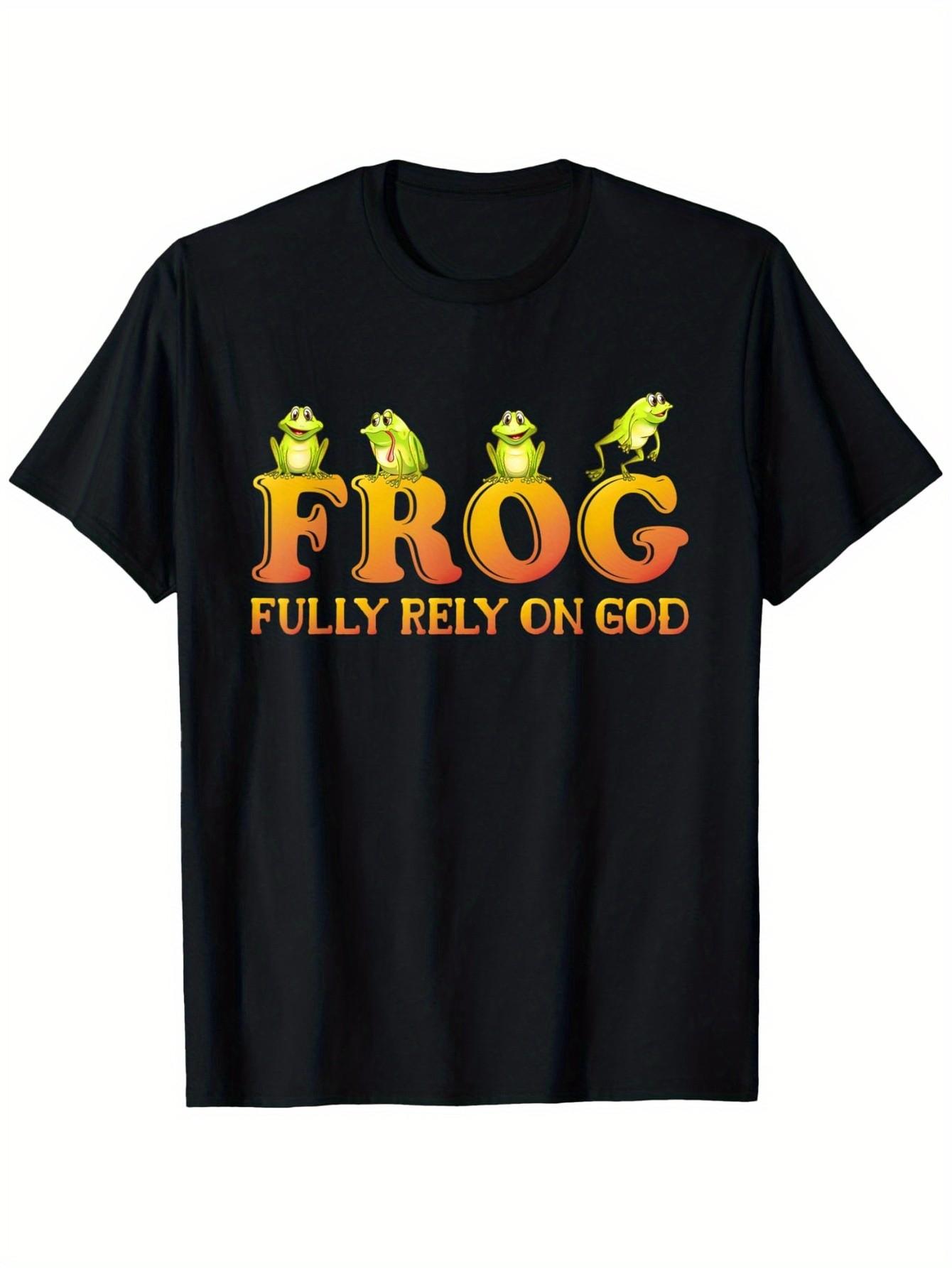 

Fully Rely On God Frog T-Shirt | Unisex Casual Short-Sleeved Crew Neck T-shirt, 100%, S-XXXL, Digital Heat Transfer Print, Flared Hem 5XL різнокольоровий