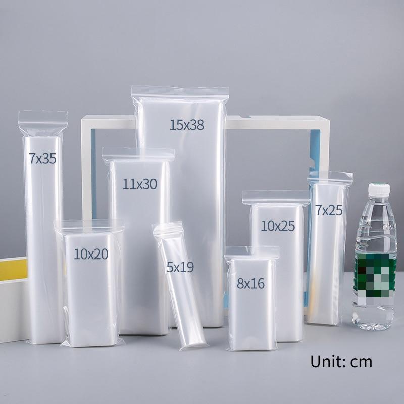 Various Specifications Plastic Packaging Bag Long Strip PE Self Sealing Bags Gift Accessory Sealing Pocket Reusable Transparent Zipper Bag 300pcs 5x19cm 300pcs