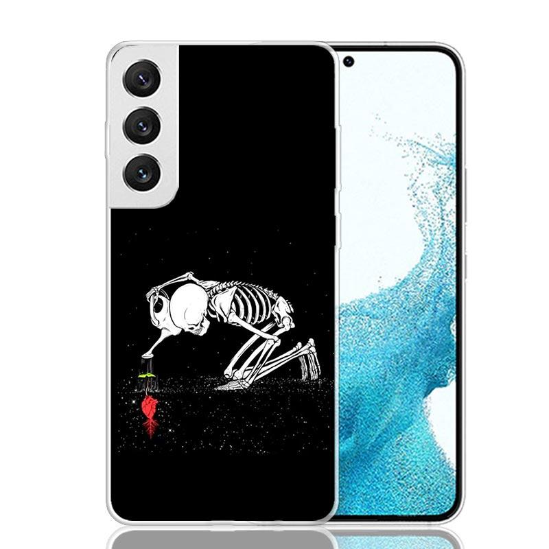 Human Skeleton Red Rose Phone Case For Samsung Galaxy S25 S24 S23 S22 S21 FE S20 Ultra S10 Plus Art Customized Coque Capa S24 S2