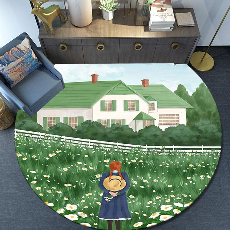 Anne Cartoon Pattern Round rug,Carpet Rug for Living Room Bedroom Playroom ,Non-slip Floor Mat,Holiday Gifts and Birthday Gifts.