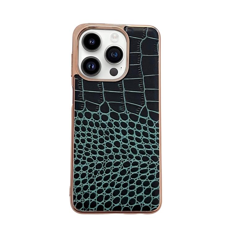 For iPhone 13 Pro Max Crocodile Texture Genuine Leather Nano Electroplating Phone Case