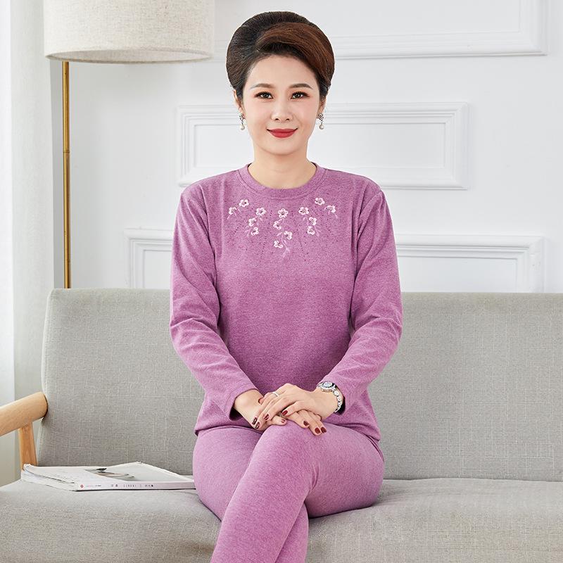 Plus-Size Seamless Thermal Underwear Set for Middle-Aged and Elderly Women - Fleece-Lined for Autumn Comfort
