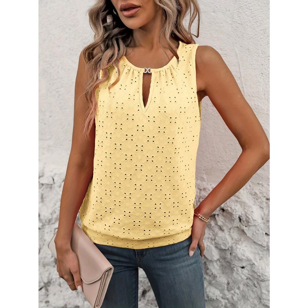 Dame Elegant Ermeløs Vest - Semi-gjennomsiktig Rund Hals Lett Topp, Medium Stretch Casual, Ermeløst Sommerfuglmønster, Ikke Gjennomsiktig