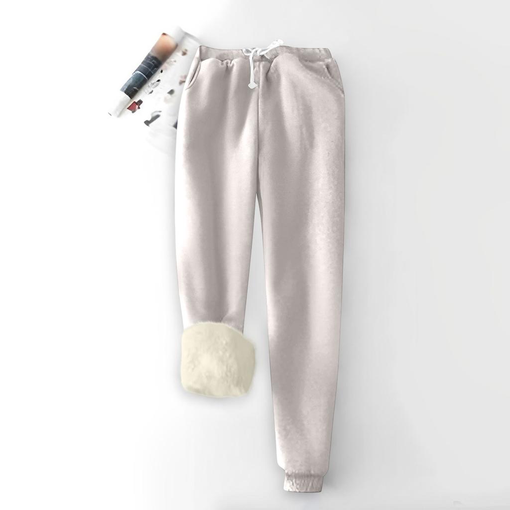 Women's Fashion Solid Color Sports Loose Thickened Thick Fleece Warm Pants