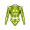 Men Halloween Alien Costume Metallic Bodysuit Color Block Mock Neck Long Sleeve Back Zip Leotard for Cosplay Stage Show