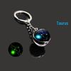 Luminous Zodiac Keychain: Twelve Constellations with Taurus & Aquarius Gem Pendants