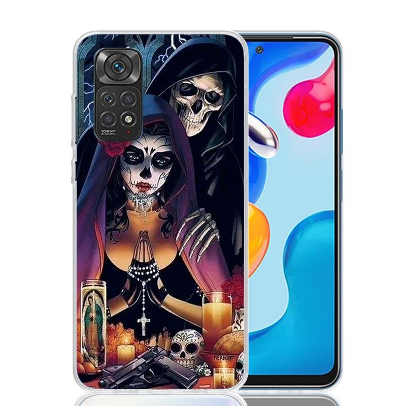Catrina Beautiful Rose Girl Skull Phone Case For Xiaomi Redmi Note 14 13 14S 12S 12 11S 11T 11E Pro Plus 10S 10 9S 9 Art Customi