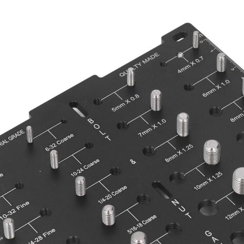 Bolt and Nut Thread Checker, Aluminum Alloy Thread Identifier, 28-Hole Metric and American Thread Identification Board with Work Gloves and Inch/Centi