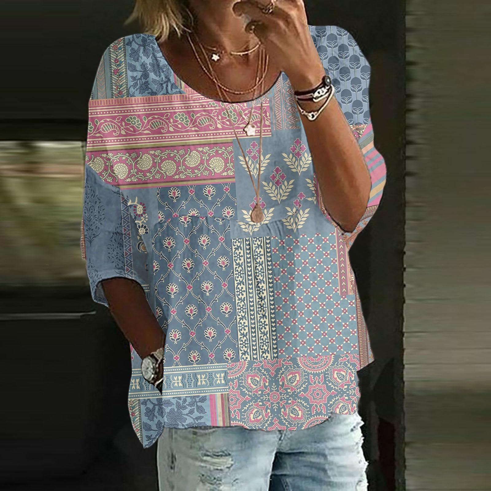 

Linen Shirts For Women 3/4 Sleeve Button Down O Neck Summer Tops Dressy Casual Cute Shirts M