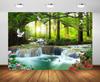 Serene Forest Waterfall Tapestry Nature Mural Wall Art Sunlight Woodland Greenery Decor Polyester Home Accent Print for Bedroom